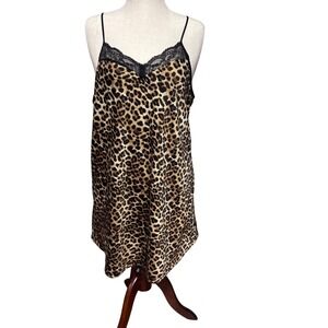 Gilligan & OMalley Womens|Leopard Print Slip ChemiseDress W/Black Lace Trim|XXL